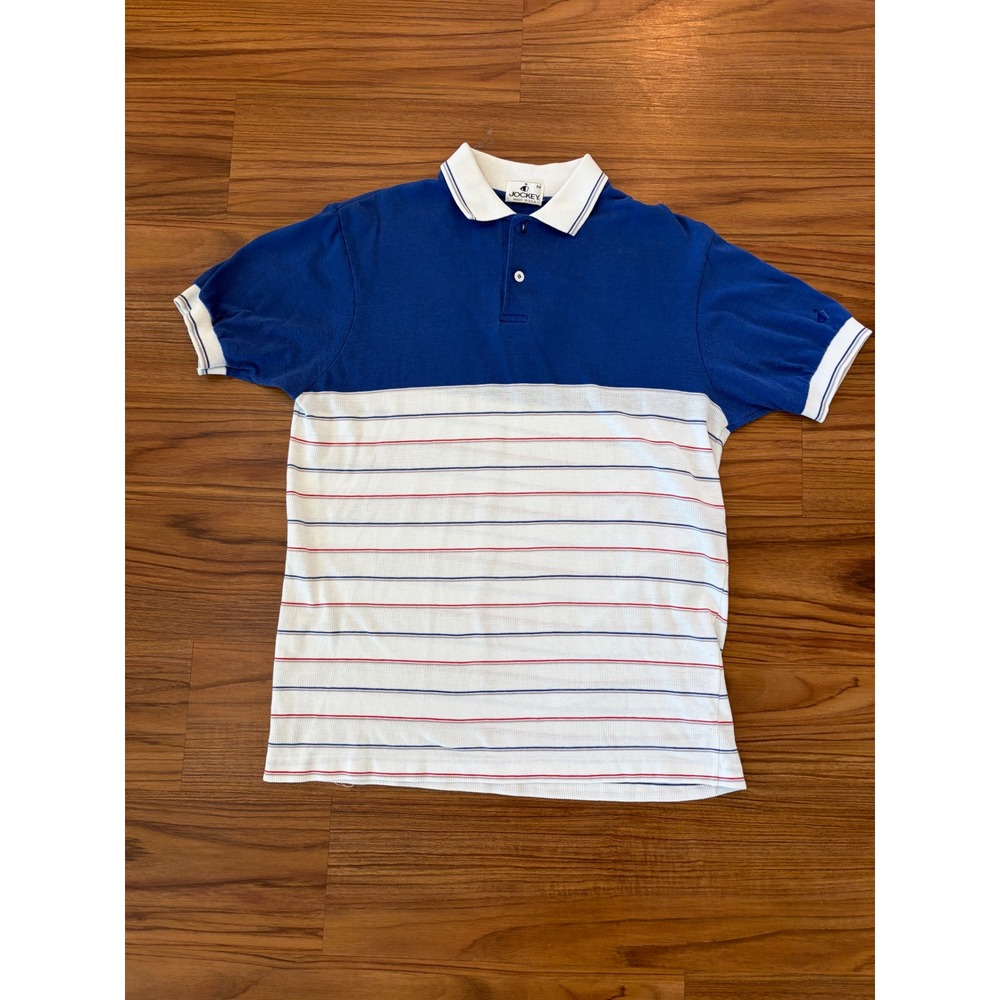 vintage Jockey men's short sleeve polo shirt made in USA red white blue medium